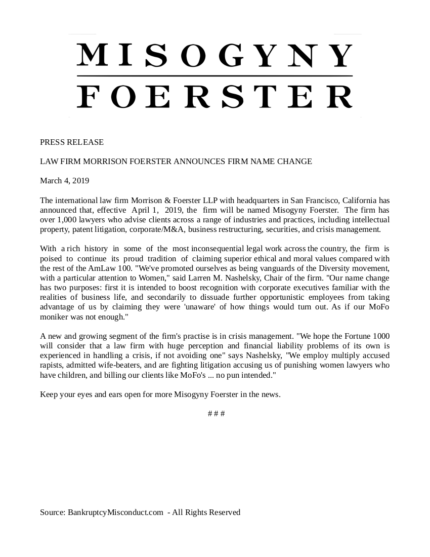 Morrison Foerster rebranding Presser with New Corporate Logo