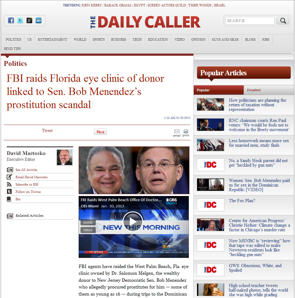 The Daily Caller rips open Bob Menendez Story